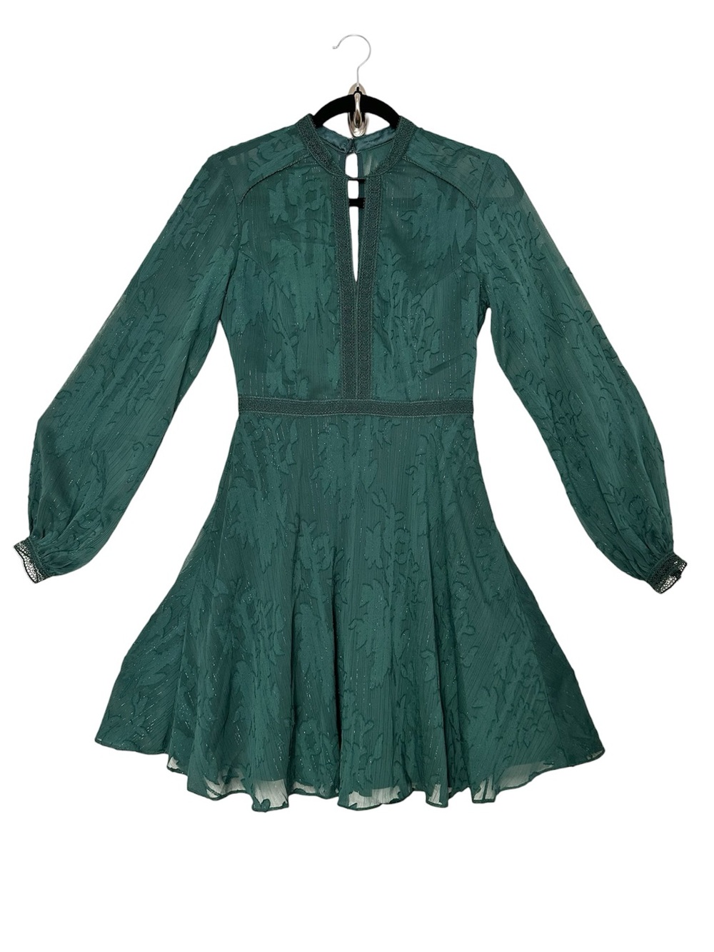 Ever New Emerald Green Floral Mesh Mini Dress Burnout Sheer Skater Fairycore Ren - Picture 2 of 14
